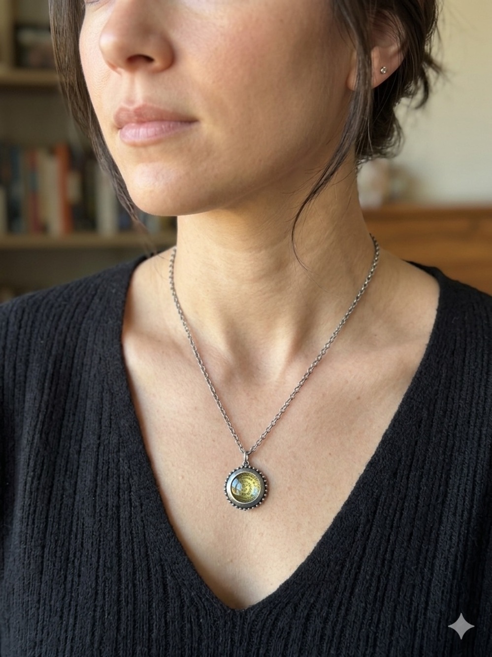 Silver Necklace with Yellow Glass Pendant - Women's Jewelry